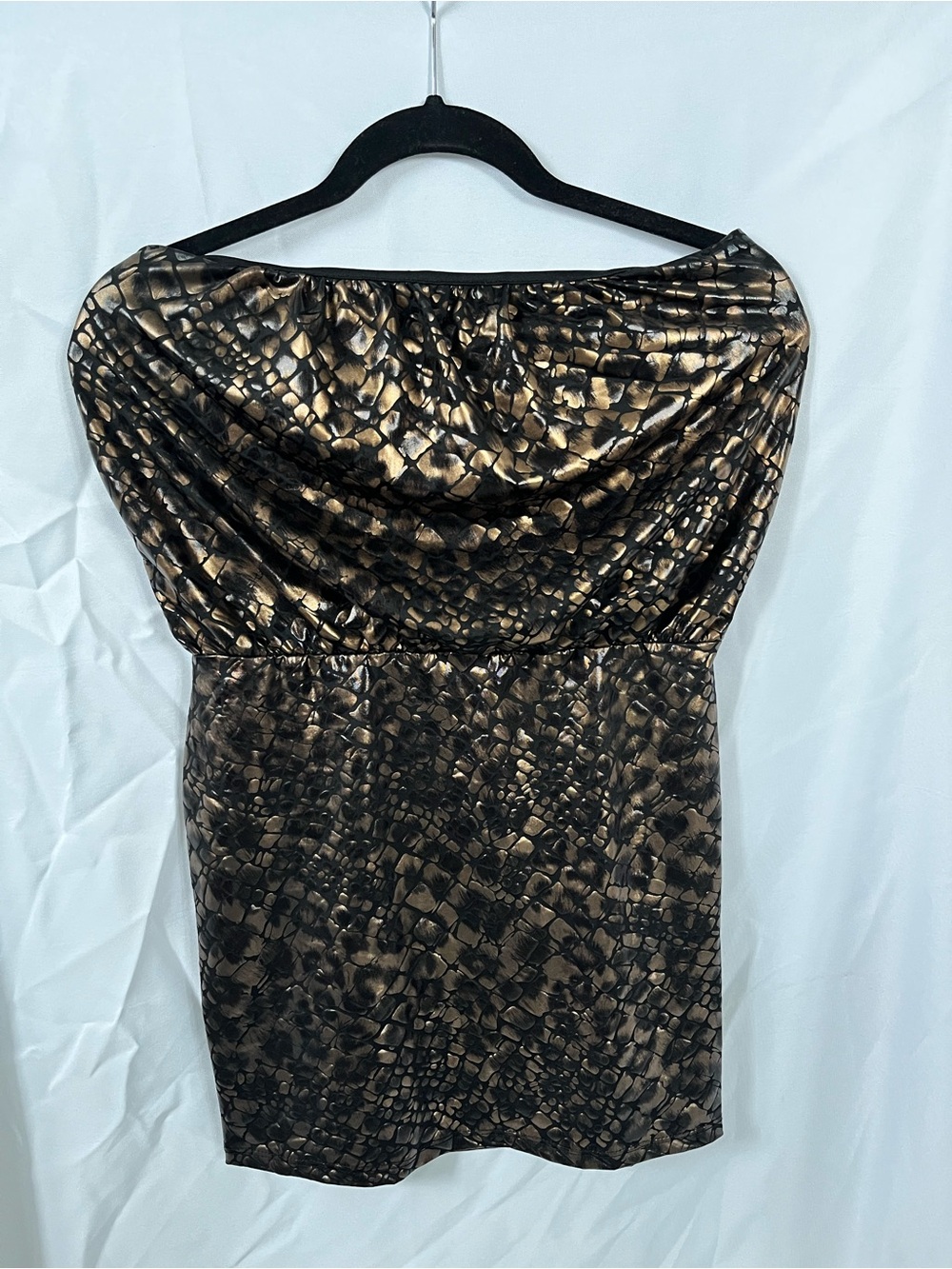 Strapless Metallic Bronze & Black Evening Sheath Dress